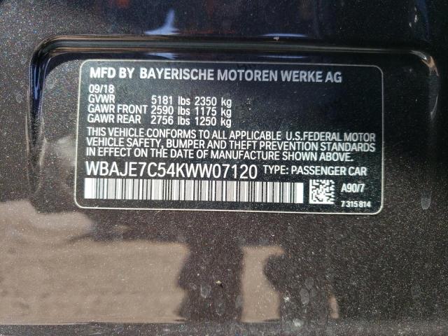 WBAJE7C54KWW07120 - 2019 BMW 540 XI GRAY photo 10