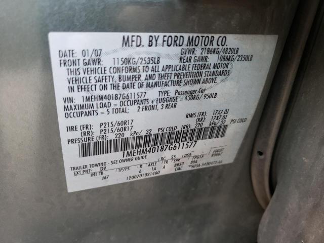 1MEHM40187G611577 - 2007 MERCURY MONTEGO LU GREEN photo 10