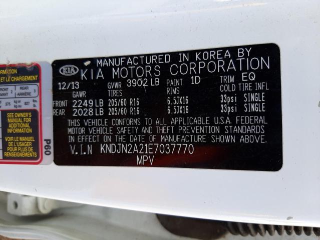 KNDJN2A21E7037770 - 2014 KIA SOUL WHITE photo 10