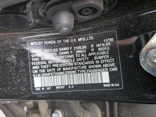 SHHFK7H43MU209095 - 2021 HONDA CIVIC SPOR BLACK photo 10