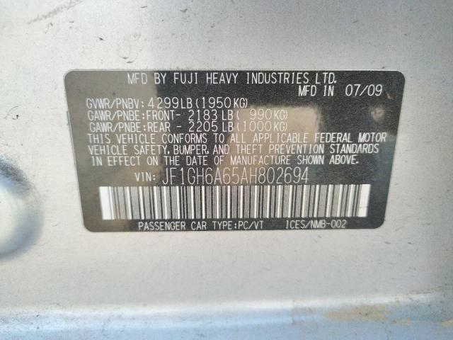 JF1GH6A65AH802694 - 2010 SUBARU IMPREZA 2. SILVER photo 10