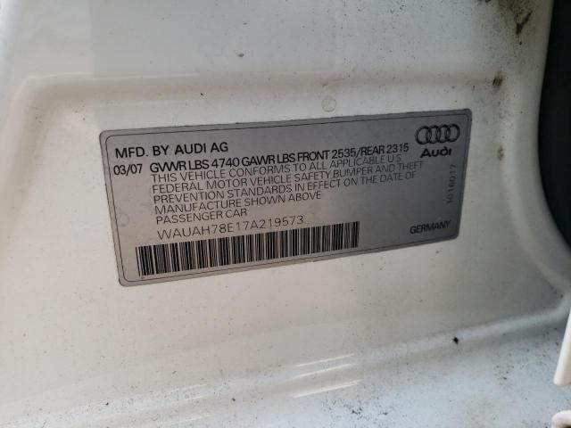 WAUAH78E17A219573 - 2007 AUDI A4 3.2 WHITE photo 10