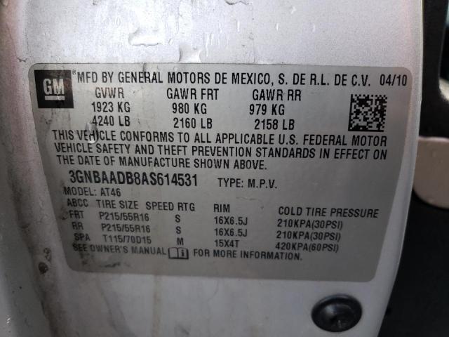 3GNBAADB8AS614531 - 2010 CHEVROLET HHR LS SILVER photo 10