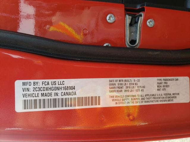 2C3CDXHG0NH168904 - 2022 DODGE CHARGER GT RED photo 10