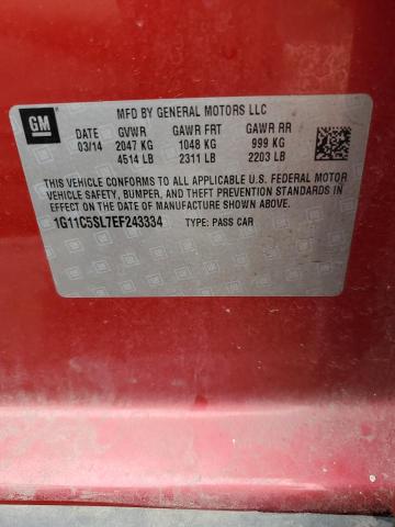 1G11C5SL7EF243334 - 2014 CHEVROLET MALIBU 1LT წითელი ფოტო 10