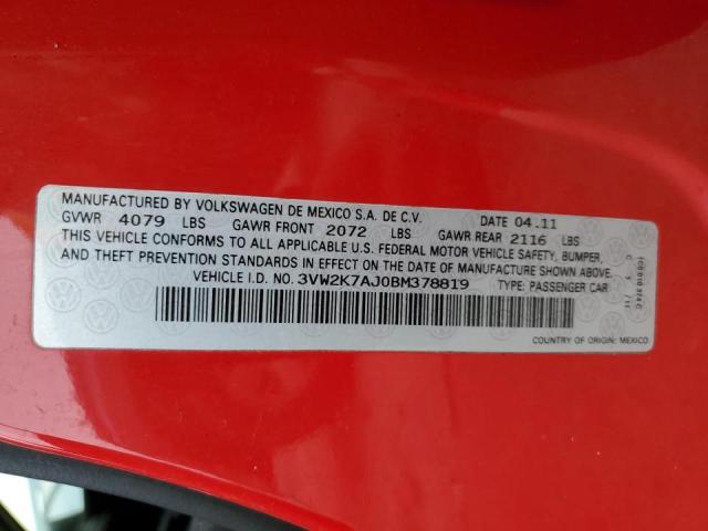 3VW2K7AJ0BM378819 - 2011 VOLKSWAGEN JETTA BASE 红色 照片 10
