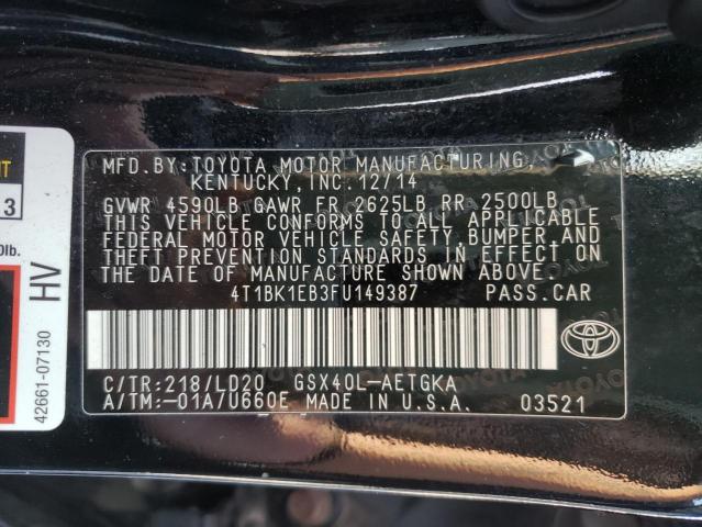 4T1BK1EB3FU149387 - 2015 TOYOTA AVALON XLE BLACK photo 10