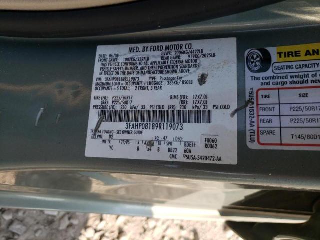 3FAHP08189R119073 - 2009 FORD FUSION SEL GREEN photo 10