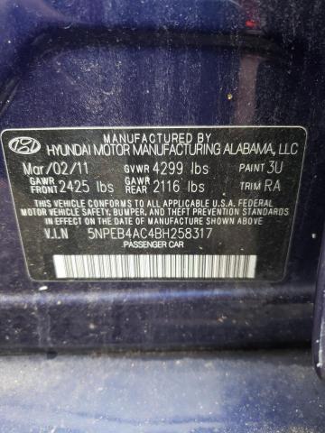 5NPEB4AC4BH258317 - 2011 HYUNDAI SONATA GLS BLUE photo 10