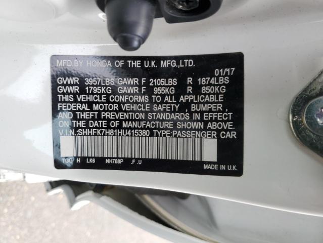 SHHFK7H81HU415380 - 2017 HONDA CIVIC EXL Ağ foto 10