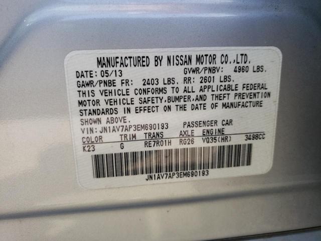 JN1AV7AP3EM690193 - 2014 INFINITI Q50 HYBRID SILVER photo 10