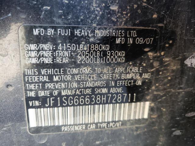 JF1SG66638H728711 - 2008 SUBARU FORESTER S GRAY photo 10