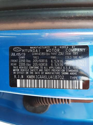 KM8K1CAA6LU418702 - 2020 HYUNDAI KONA SE BLUE photo 10