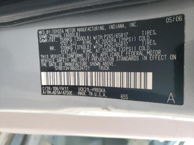 5TBET34186S534721 - 2006 TOYOTA TUNDRA DOUBLE CAB SR5  photo 10