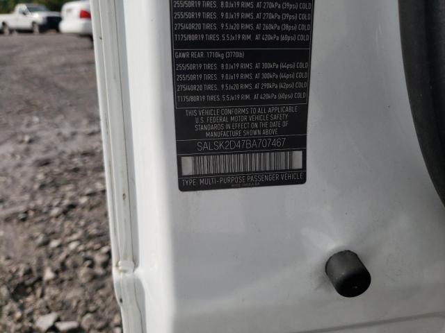 SALSK2D47BA707467 - 2011 LAND ROVER RANGE ROVE WHITE photo 10