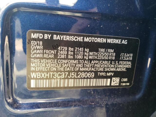 WBXHT3C37J5L28069 - 2018 BMW X1 XDRIVE2 PURPLE photo 10