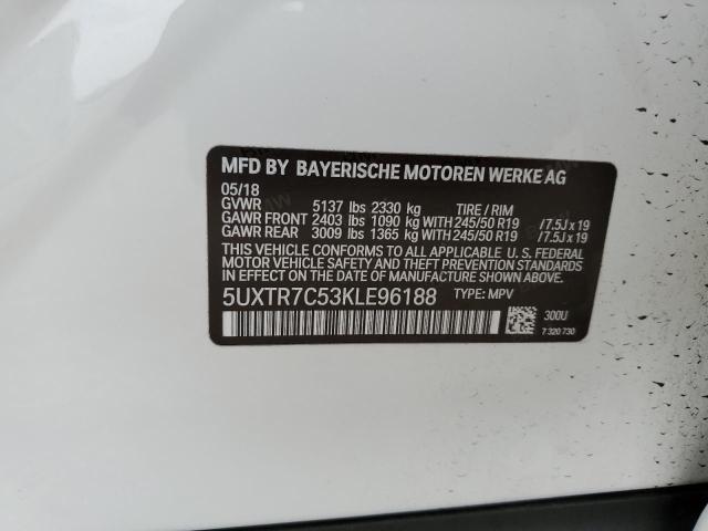 5UXTR7C53KLE96188 - 2019 BMW X3 SDRIVE3 WHITE photo 10