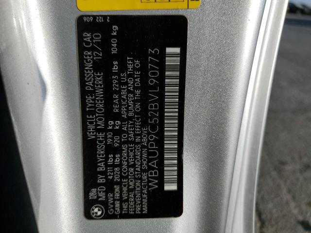 WBAUP9C52BVL90773 - 2011 BMW 128 I SILVER photo 10