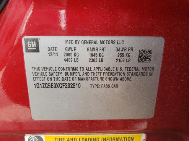 1G1ZC5E0XCF232510 - 2012 CHEVROLET MALIBU 1LT 红色 照片 10