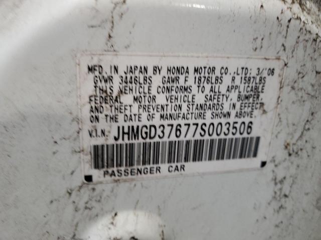 JHMGD37677S003506 - 2007 HONDA FIT S WHITE photo 10