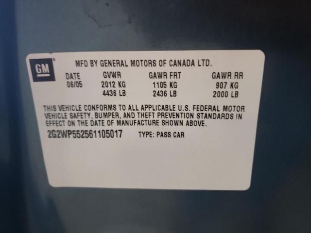 2G2WP552561105017 - 2006 PONTIAC GRAND PRIX BLUE photo 10