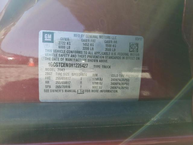 1GCGTCEN0H1226427 - 2017 CHEVROLET COLORADO L BURGUNDY photo 10