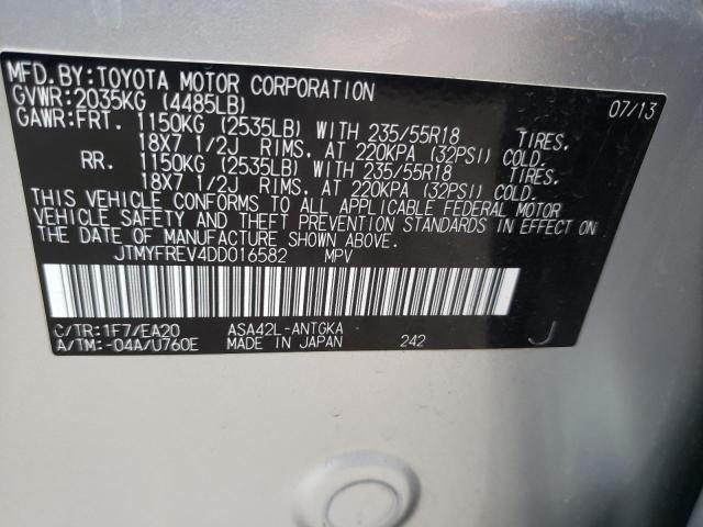 JTMYFREV4DD016582 - 2013 TOYOTA RAV4 LIMIT SILVER photo 10