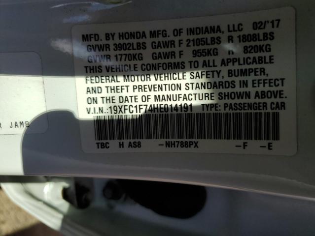 19XFC1F74HE014191 - 2017 HONDA CIVIC EXL Ağ foto 10