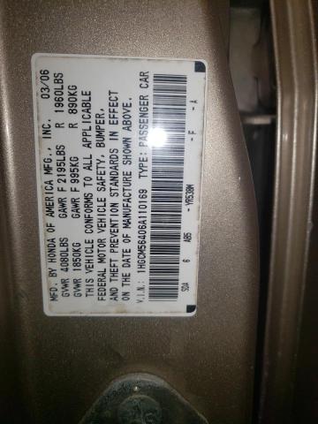 1HGCM56406A110169 - 2006 HONDA ACCORD LX GOLD photo 10