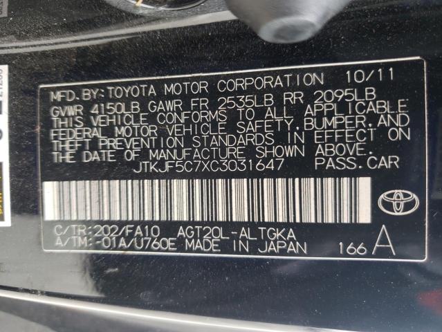 JTKJF5C7XC3031647 - 2012 TOYOTA SCION TC შავი ფოტო 10