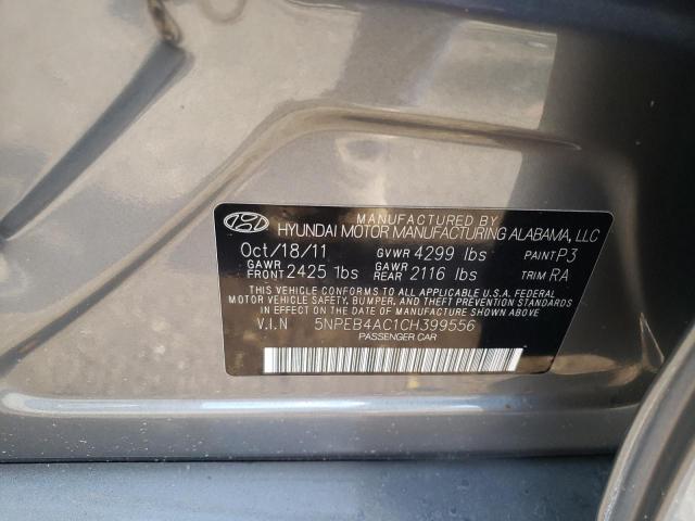 5NPEB4AC1CH399556 - 2012 HYUNDAI SONATA GLS GRAY photo 10