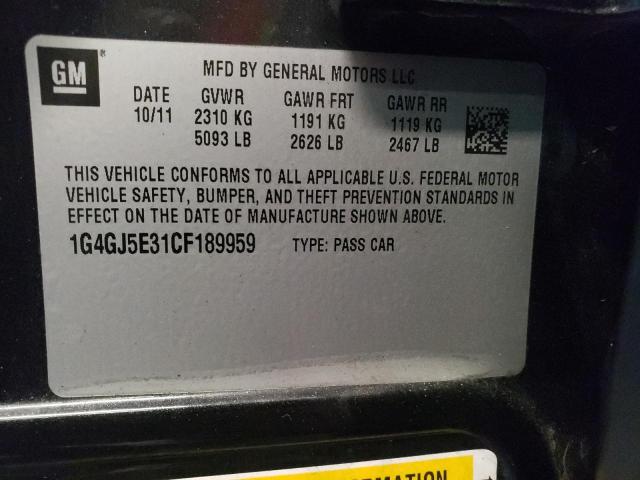 1G4GJ5E31CF189959 - 2012 BUICK LACROSSE T CHARCOAL photo 10