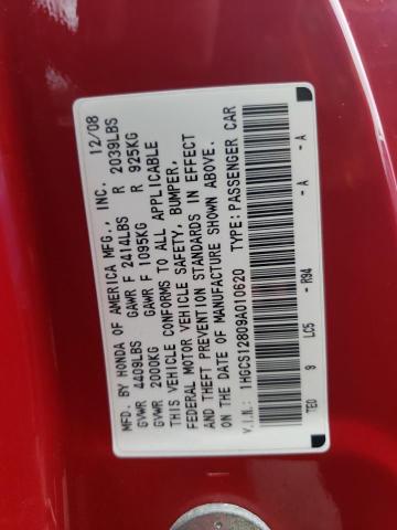 1HGCS12809A010620 - 2009 HONDA ACCORD EXL RED photo 10