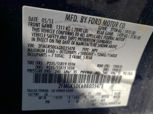 2FMGK5DC6BBD35478 - 2011 FORD FLEX LIMIT BLUE photo 10