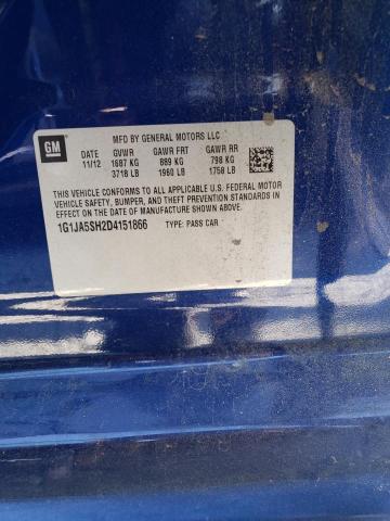 1G1JA5SH2D4151866 - 2013 CHEVROLET SONIC LS BLUE photo 10