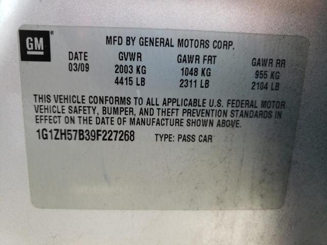 1G1ZH57B39F227268 - 2009 CHEVROLET MALIBU 1LT ვერცხლისფერი ფოტო 10