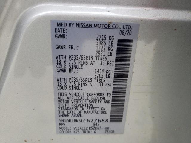 5N1DR2BN5LC627688 - 2020 NISSAN PATHFINDER SILVER photo 10