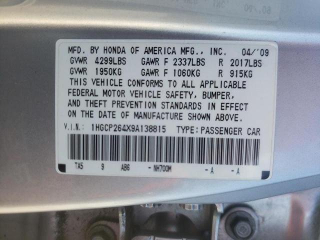 1HGCP264X9A138815 - 2009 HONDA ACCORD LXP SILVER photo 10