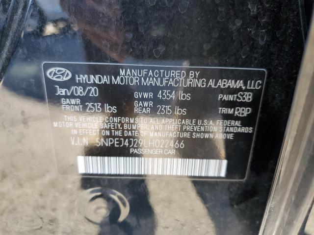 5NPEJ4J29LH022466 - 2020 HYUNDAI SONATA SEL BLACK photo 10