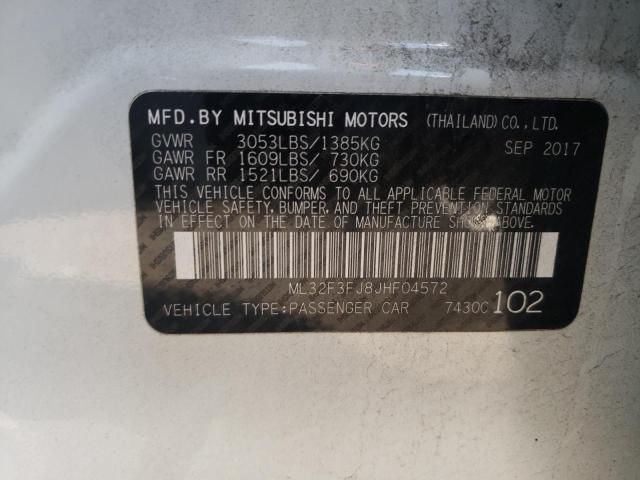 ML32F3FJ8JHF04572 - 2018 MITSUBISHI MIRAGE G4 WHITE photo 10