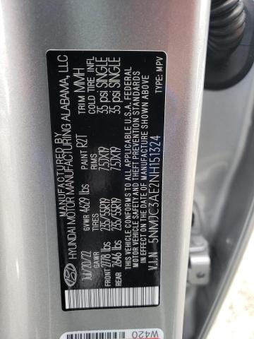 5NMJC3AE2NH151324 - 2022 HYUNDAI TUCSON SEL SILVER photo 10