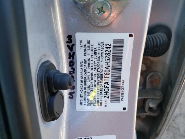 2HGFA1F60AH528242 - 2010 HONDA CIVIC LX-S ვერცხლისფერი ფოტო 10