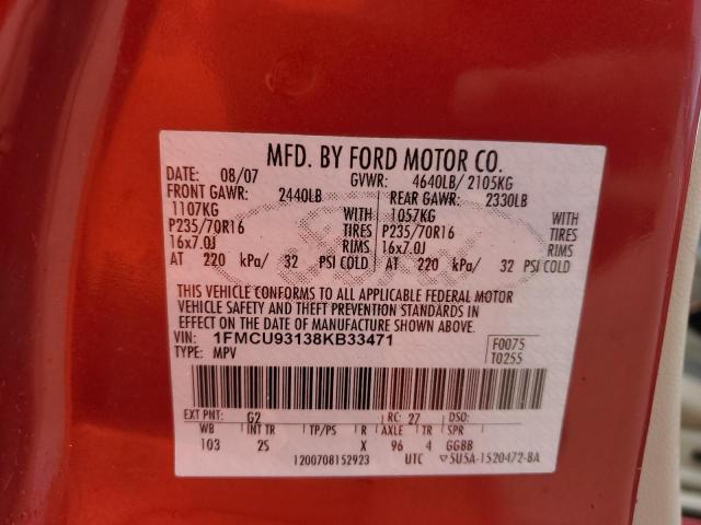 1FMCU93138KB33471 - 2008 FORD ESCAPE RED photo 10