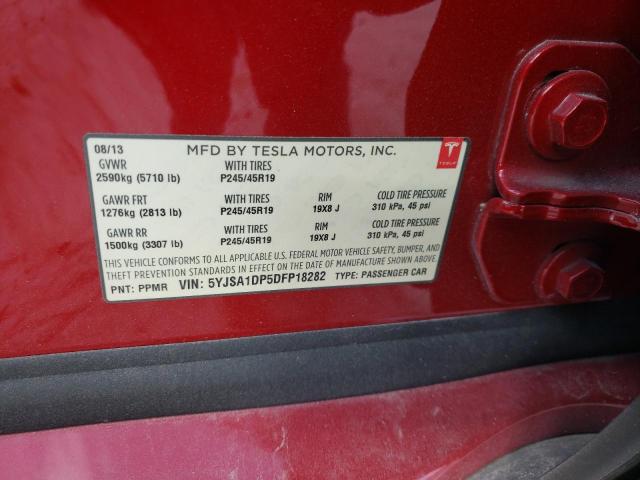 5YJSA1DP5DFP18282 - 2013 TESLA MODEL S Կարմիր լուսանկար 10