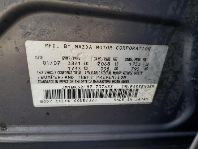 JM1BK32F871707633 - 2007 MAZDA 3 I GRAY photo 10