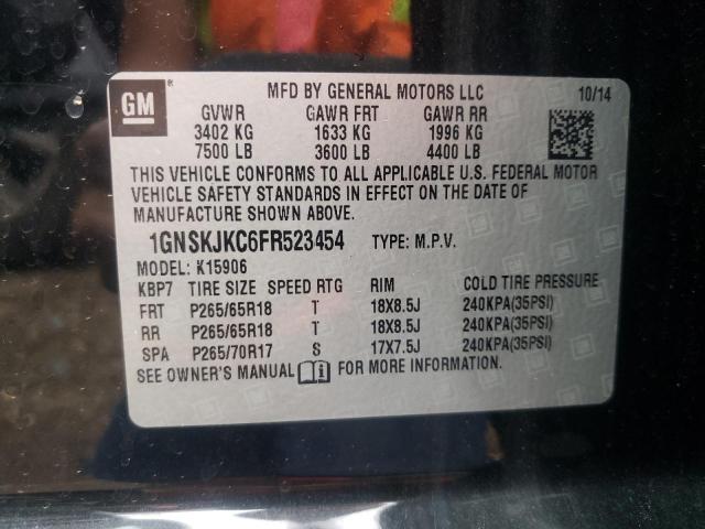 1GNSKJKC6FR523454 - 2015 CHEVROLET SUBURBAN BLACK photo 10