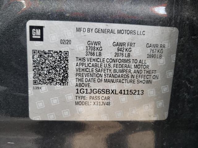 1G1JG6SBXL4115213 - 2020 CHEVROLET SONIC BLACK photo 10