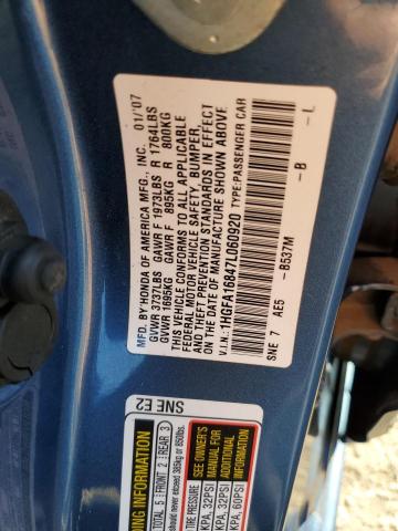 1HGFA16847L060920 - 2007 HONDA CIVIC EX  photo 10