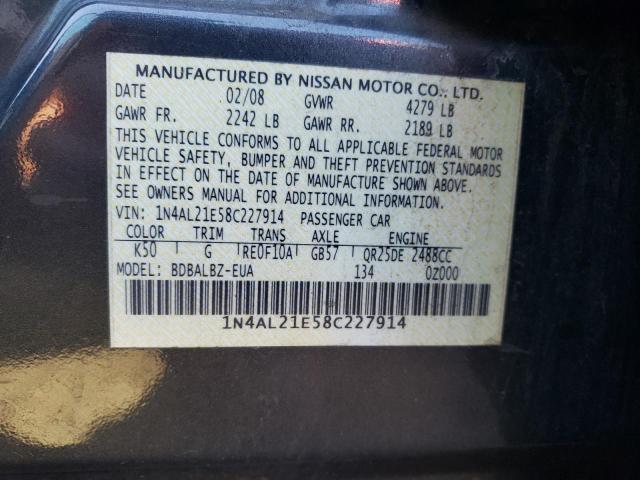 1N4AL21E58C227914 - 2008 NISSAN ALTIMA GRAY photo 10