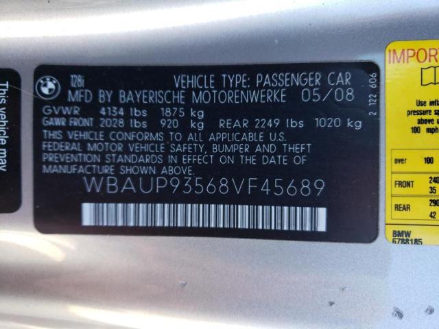 WBAUP93568VF45689 - 2008 BMW UK SILVER photo 10
